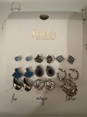 Silver and Blue Stud and Hoop Earring Set - 9 Pairs